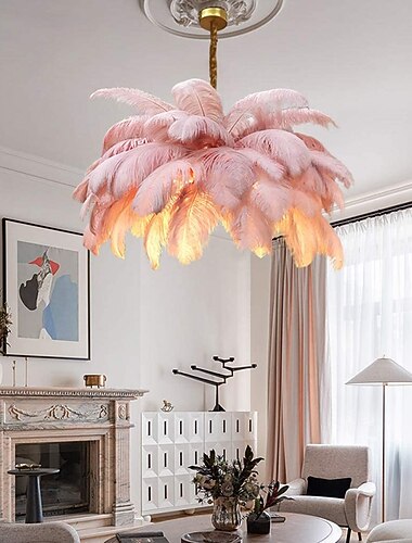 led suspension lustre magnifique extra large blanc plume d'autruche bouquet suspension romantique monté luminaire pour restaurant chambre