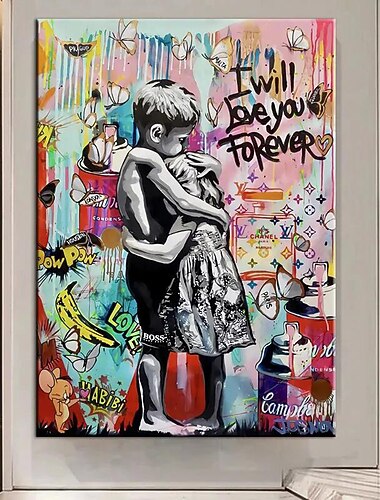Graffiti Junge und Mädchen Wandkunst Leinwand 100% handgefertigte Wandfigur Street Art Gemälde an der Wand Bilder Wohnwanddekoration