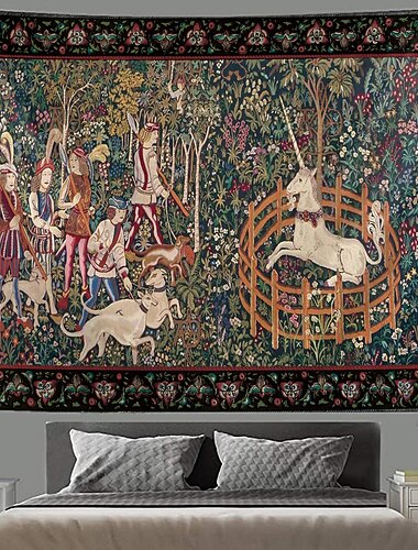 Arazzo Medievale Unicorno Arazzo del Medioevo Arte da muro Grande Decorazione Murale Fotografica Sfondo Coperta Tenda Decorazione Casa Camera da Letto Sala Decorativa