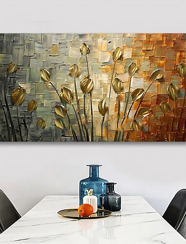 Hang malte oljemaleri Håndmalte Horisontell panoramautsikt Abstrakt Blomstret / Botanisk Moderne Inkluder indre ramme / Strukket lerret