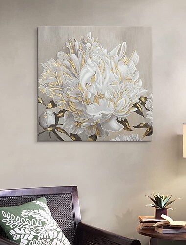 Hang-malované olejomalba Ručně malované Obdélníkový Květinový / Botanický motiv Moderní Bez vnitřní rám