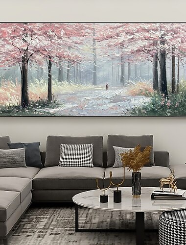 يدويا النفط الطلاء قماش جدار الفن ديكور الأصلي شجرة الوردي اللوحة مجردة المناظر الطبيعية للغابات اللوحة لديكور المنزل مع إطار ممتد / بدون اللوحة الإطار الداخلي