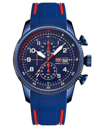 MINI FOCUS mænd kvartsur stor urskive udendørs mode forretning lysende tre tidszoner kalender vandtæt silikoneur