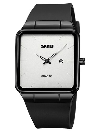 SKMEI Relojes de Cuarzo Regalo para hombres Relojes con Movimiento de Cuarzo Japonés Reloj Analógico de Moda con Marcador Grande Calendario Reloj Impermeable de 3 Bar Correa de Silicona para Hombre