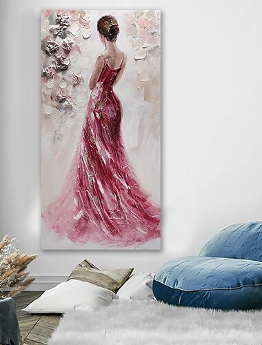 Peinture à l'huile Hang-peint Peint à la main Verticale Abstrait Personnage Moderne Toile étirée / Toile tendue