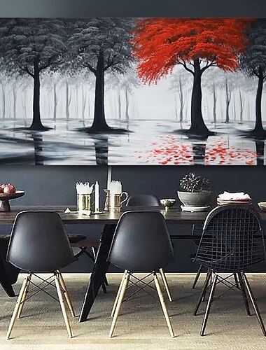 handgefertigtes handgemaltes Ölgemälde Wandkunst abstrakte schwarz-rot gesprenkelte Textur Landschaft Baum Heimdekoration Dekor gerollte Leinwand ohne Rahmen ungedehnt