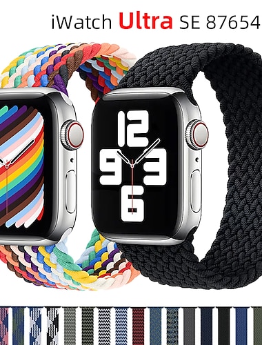  Horlogeband voor Apple Watch 49 mm 45 mm 44 mm 42 mm 41 mm 40 mm 38 mm Ultra SE-serie 8 7 6 5 4 3 2 1 Nylon Vervanging Band Gevlochten Elastisch Solo Loop Polsbandje
