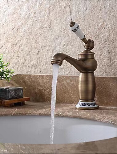 Vintage Bathroom Sink Mixer Faucet, Monobloc Washroom Basin Taps Single Handle One Hole Deck Mounted, Mono Retro Style Water Taps Hot and Cold Hose