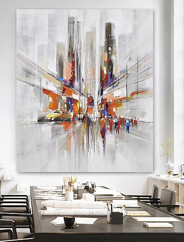 Peinture à l'huile Hang-peint Peint à la main Verticale Abstrait Paysage Moderne Toile étirée / Toile tendue Peinture à l'huile Hang-peint Peint à la main Verticale Abstrait Paysage Moderne Toile étirée / Toile tendue