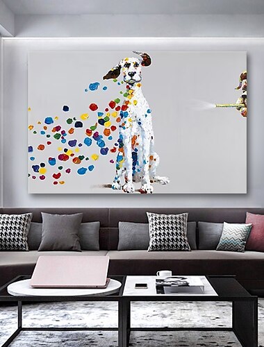 pépinière peinture à l'huile à la main peint à la main mur art pop chien animal décoration de la maison décor tendu cadre prêt à accrocher