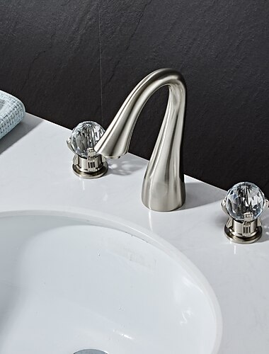 ευρέως διαδεδομένη βρύση μίξερ νεροχύτη μπάνιου, 3 τρύπες 2 κρυστάλλινες λαβές παραδοσιακές βρύσες λεκάνης τοποθετημένο με ζεστό και κρύο σωλήνα, βρύση του σκάφους