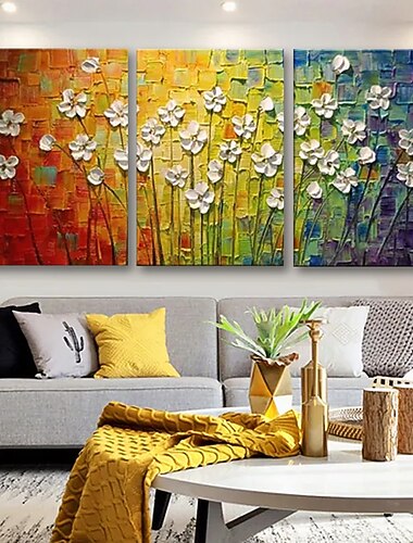 dipinto a olio dipinto a mano - floreale botanico pastorale moderna tela tre pannelli 50 x 40 cm