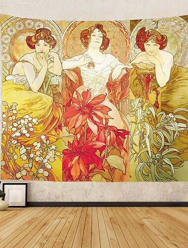 art nouveau dame hangend wandtapijt victoria kunst aan de muur decor foto achtergrond deken gordijn thuis slaapkamer woonkamer decoratie