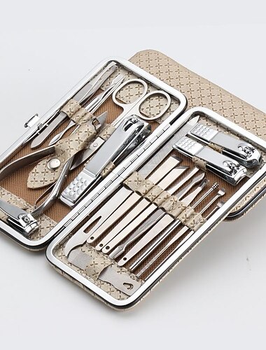 طقم مانيكير 19 في 1 من الفولاذ المقاوم للصدأ لتركيب القدم ، طقم باديكير احترافي ، طقم العناية بالأظافر مع حقيبة سفر جلدية للنساء والرجال