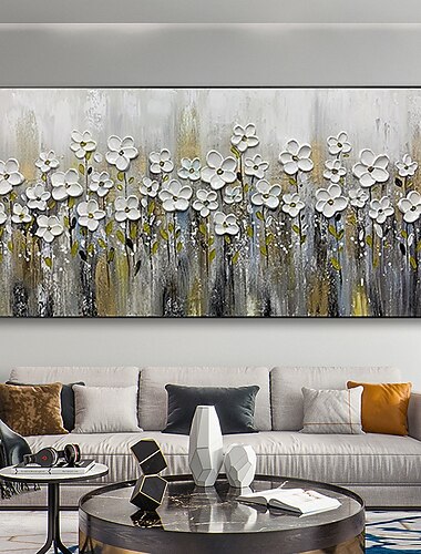  pintura al oleo 100% hecha a mano arte de pared pintado a mano sobre lienzo abstracto floral botanico contemporaneo moderno flores blancas decoracion del hogar lienzo enrollado sin marco sin estirar