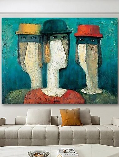  ציור שמן צבוע-Hang מצויר ביד - מופשט אנשים מודרני ללא מסגרת פנימית