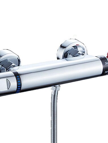 miscelatore termostatico doccia barra a parete cromato, miscelatore doccia con pulsante di sicurezza antiscottatura 38℃, uscita g1/2 miscelatore barra tonda montaggio a parete