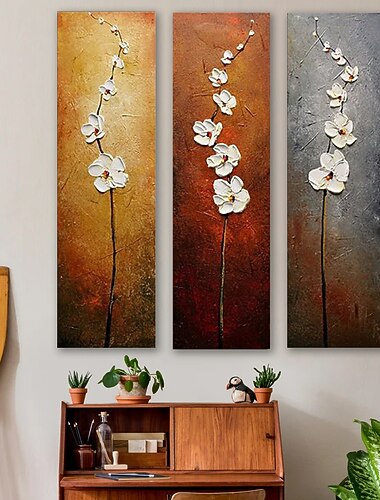  3 Tafeln OElgemaelde handgemachte handgemalte Wandkunst Stillleben Pflanze Blume Wohnkultur Dekor gerollte Leinwand kein Rahmen ungedehnt