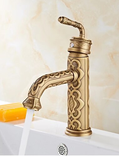 vintage łazienka bateria zlewozmywakowa, obrotowa wylewka 360 retro monoblokowe baterie umywalkowe, antyczny kran pojedynczy uchwyt jeden otwór montowany na pokładzie z wężem ciepłej i zimnej wody