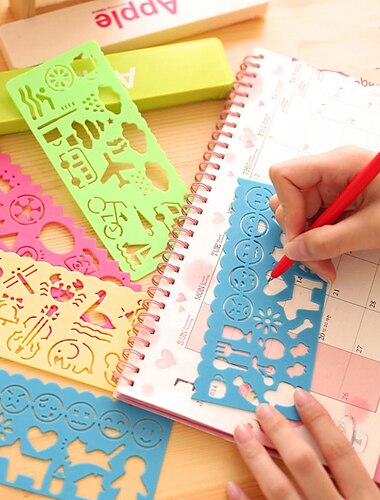 4 pièces/ensemble dessin jouets outil bébé enfants papeterie règle école peinture fournitures outil de rédaction art dessin modèle couleur aléatoire