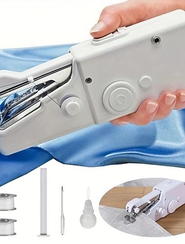 מכונת תפירה כף יד מיני מכונות תפירה, מכונת תפירה ניידת כלי תפירה כף יד מהירה עבור בד, בד, ביגוד (סוללה לא כלולה)