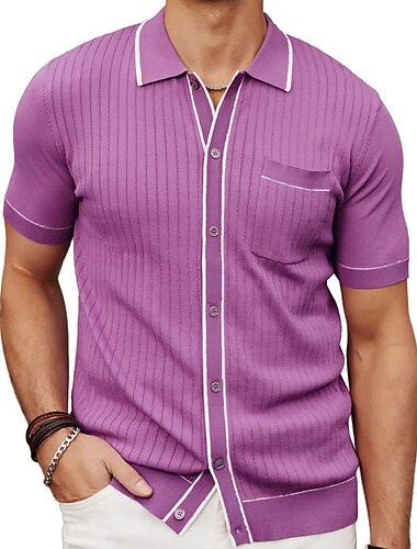 Per uomo Polo Polo in maglia Attività commerciale Informale Bavero Manica corta Moderno Stile dei soldi vecchi Tinta unita / tinta unita Pulsante frontale Estate Blu marino scuro Verde Rosso rosa Polo