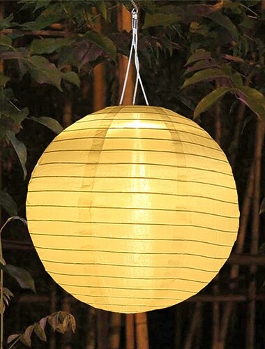 12 tommer (30 cm) solklodelykt i kinesisk stil utendørs ip65 vanntett nylon hengende LED-lys, varm hvit for hage, fest, hagedekorasjon