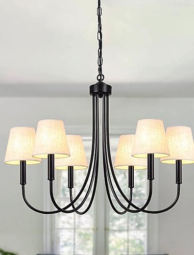 sort lysekrone lysarmatur med lampeskjermer, 6 lyse moderne gårdshus lysekroner for spisestue 28 i industriell rustikk pendel tak til kjøkken stue soverom 110-240v