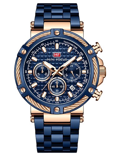 Reloj cronógrafo MINI FOCUS relojes de cuarzo multifuncionales para hombres lujo con correa de acero inoxidable reloj masculino impermeable