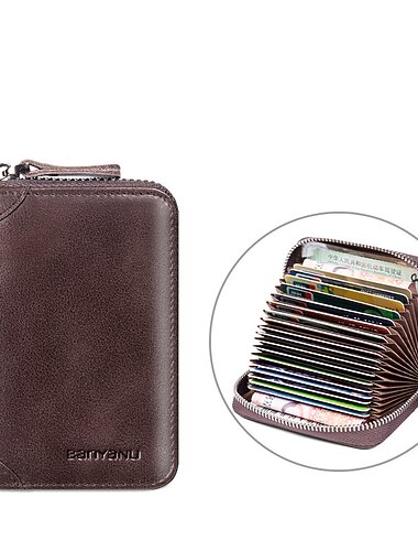 velká kapacita 20 slotů na karty vysoce kvalitní vip id banka držák na kreditní karty zip peněženka pro ženy a muže pouzdro na karty tenké z pravé kůže hovězí kůže rfid kartáč proti krádeži varhany