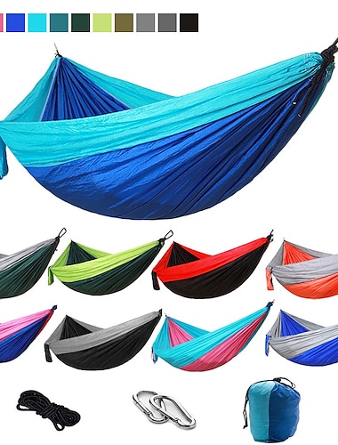  Camping Hammock Outdoor Portable Breathable Quick Dry Ultra Light (UL) Foldable Parachute Nylon with Carabiners and Tree Straps for 2 person Hunting Fishing Hiking Transparent Green Pink and Blue