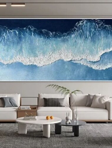 Pintura a óleo artesanal arte da parede da lona decoração abstrata da paisagem marinha oceano de praia para decoração de casa rolada sem moldura pintura não esticada