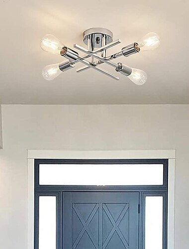 lampa sufitowa led 4 światła 38 cm żyrandol w stylu nordyckim sputnik design metal styl artystyczny przemysłowe malowane wykończenia kuchnia sypialnia oświetlenie pokoju dziecięcego ciepła biel