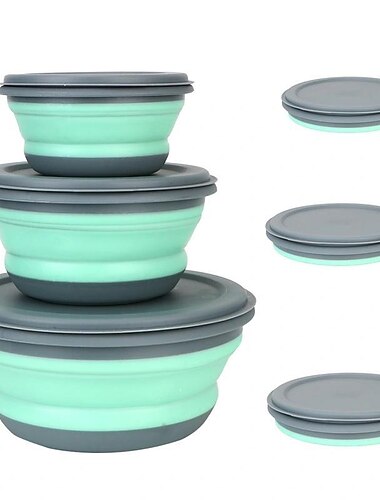 3ks/sada silikonová skládací krabička na oběd s víkem přenosná pikniková kempinková sada sada kuchyňského nádobí sada skládací misky na ovocný salát