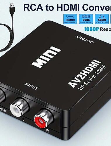 rca a hdmi,av a hdmi convertidor1080p mini rca compuesto cvbs adaptador convertidor de audio y video compatible con pal/ntsc para tv/pc/ps3/stb/xbox vhs/vcr/blue-ray reproductores de dvd