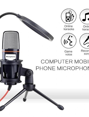 Micrófono de estudio profesional con cable condensador micrófono de karaoke micrófonos de computadora montaje de choque cable de 3,5mm para pc para medios