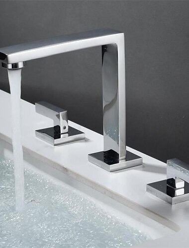 Robinet mitigeur de lavabo de salle de bain répandu, 360 laiton pivotant 3 trous 2 poignées robinet de lavabo monté sur le pont, robinet d'eau de lavabo de lavabo avec tuyau chaud et froid noir chrome doré blanc gris
