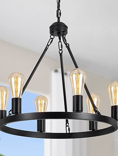 candelabro negro mate candelabro de rueda de carro de 6 luces candelabro colgante de casa de campo de 21 "candelabro industrial contemporáneo para sala de estar comedor cocina isla entrada vestíbulo