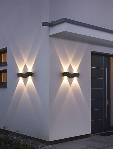 מנורת קיר LED חיצונית עמידה למים 10W תאורה למעלה ולמטה פנימית תאורה כפולה ראש מעוקל קיר מודרני חדר שינה אור לבן חם