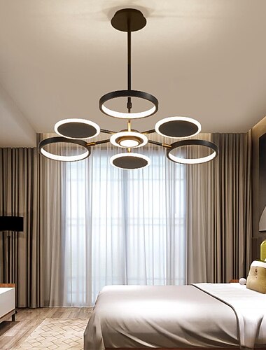  6/8/12 tetes led pendentif lumiere lustre moderne noir or cercle design reglable metal style artistique evider finitions peintes style nordique contemporain 110-120v 220-240v
