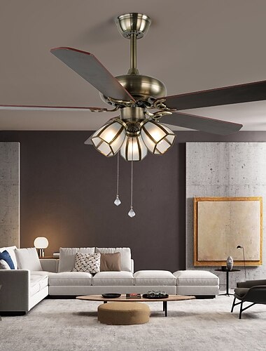 plafondventilator met verlichting en afstandsbediening 42 "industriële fandelier indoor vintage kroonluchter ventilatorlicht voor slaapkamer, woonkamer, eetkamer, kinderkamer warm wit