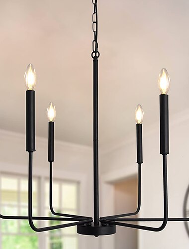 kroonluchter 6-light 26 "moderne metalen boerderij kroonluchter smeedijzeren klassieke kaars plafond hanglamp armatuur voor eetkamer woonkamer keuken eiland binnenkomst trappenhuis, dia 26" 110-240v