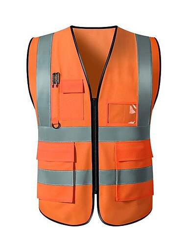 høj synlighed sikkerhedsveste med lommer og lynlås reflekterende mesh konstruktionsvest til mænd kvinder, åndbar neon arbejdsvest til trafik arbejde udendørs løb cykling gå en størrelse passer til alle
