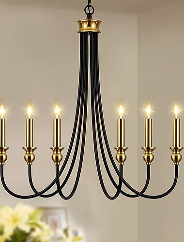 candelabro estilo vela 6-luz 26 "luz pingente tradicional clássica simples, luminária de teto de ilha de cozinha para entrada, corredor, hall de entrada da sala de jantar