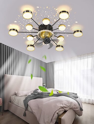 ventilador de techo con aplicación de luz&amp; Mando a distancia 102 cm regulable 6 velocidades viento sputnik diseño proyección ventilador de techo moderno para dormitorio, salón, habitación pequeña