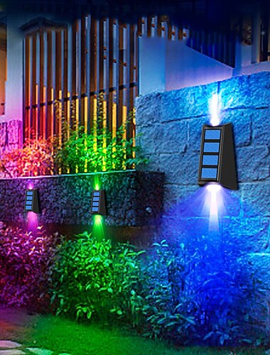 Lumière solaire extérieure de jardin rvb couleur changeante ip65 applique murale étanche éclairage solaire pour passerelle clôture escalier décoration de cour éclairage
