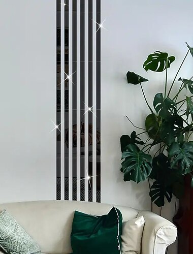 cool fonds d'écran mural 1pc papier peint bordure argent rayé miroir autocollants - autocollants muraux auto-adhésifs pour la décoration de la chambre (5x20cm/2''x8'')