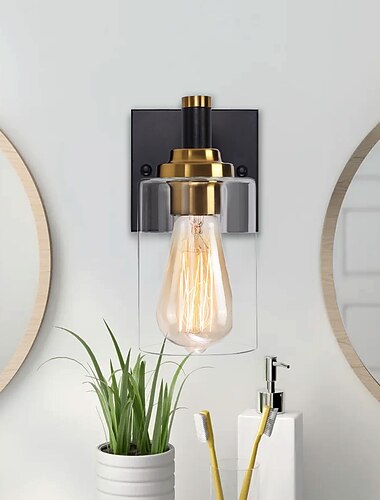 svarta vägglampetter & guld 1 ljus vägglampa, moderna vägglampor, bondgårdsvägglampetter med klarglasskärm, vägglampor för vardagsrum, sovrum, trappa, badrum, hall 110-240v