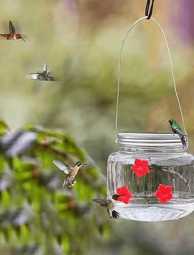 1pc, mangeoire pour colibris, avec ports d'alimentation pour fleurs, décoration de cour suspendue extérieure, conception de réservoir d'ampoule transparente, mangeoires portables pour colibris,