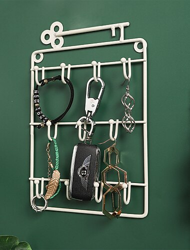 Organizador de estante de almacenamiento con soporte para llaves montado en arte de pared de metal con gancho para puerta de entrada colgador de estante de joyería colgante abridor de cerradura
